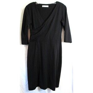 Fig Voyage Black Faux Wrap V Neck 1/2 Sleeve Dress Size Medium EUC